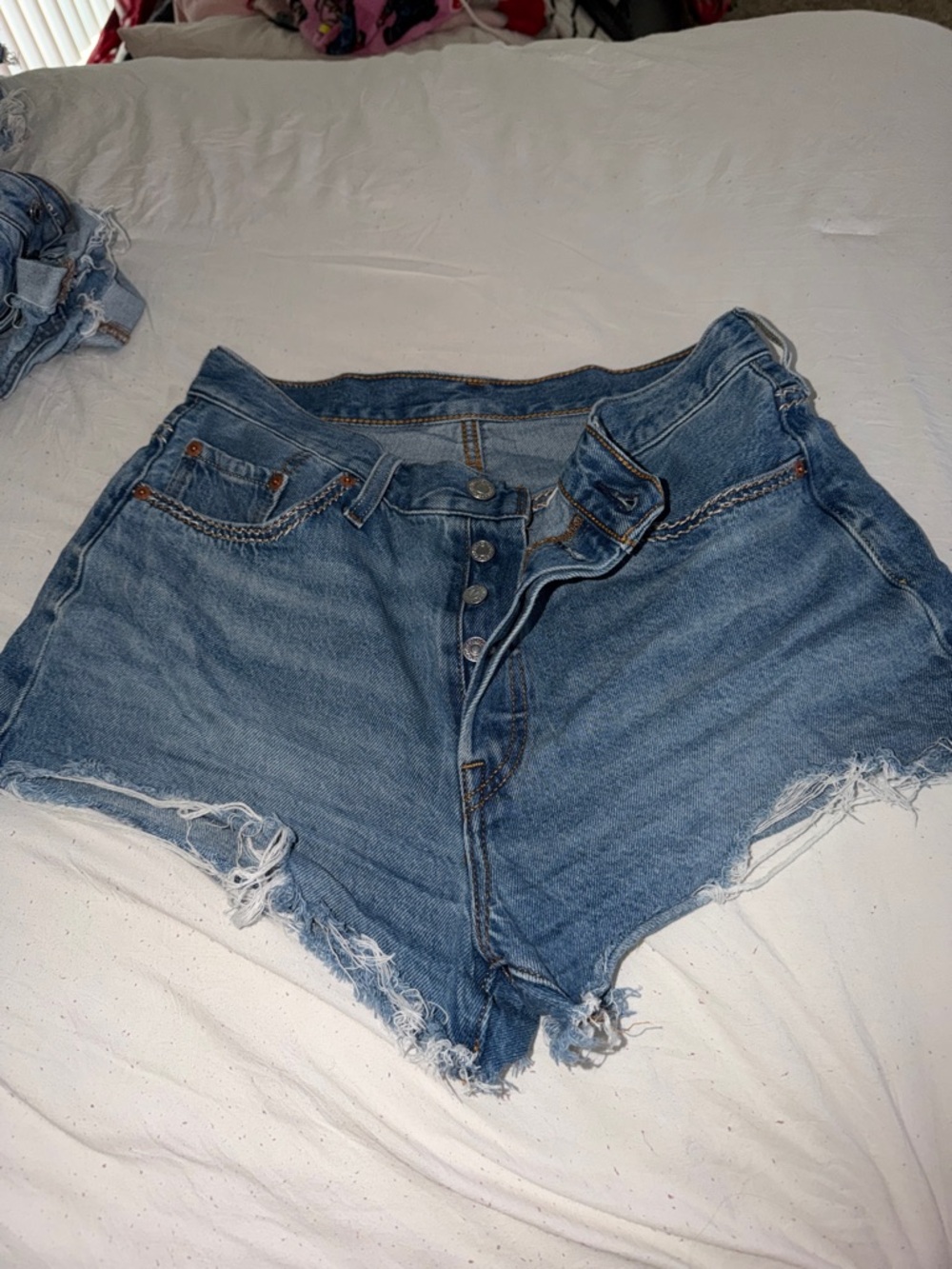 Levi's Light Blue Distressed High-Waist Denim Shorts